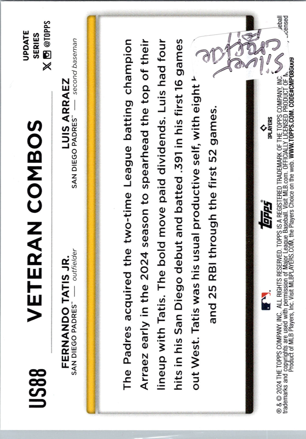 2024 Topps Update #US88 Bold Bats: S.D. Duo Wears Out Foes