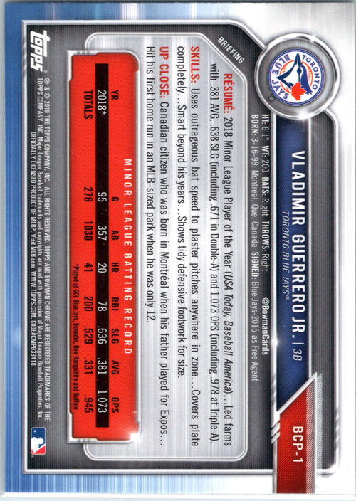 2019 Bowman #BCP-1a Vladimir Guerrero Jr. Chrome Prospects Mojo Refractors
