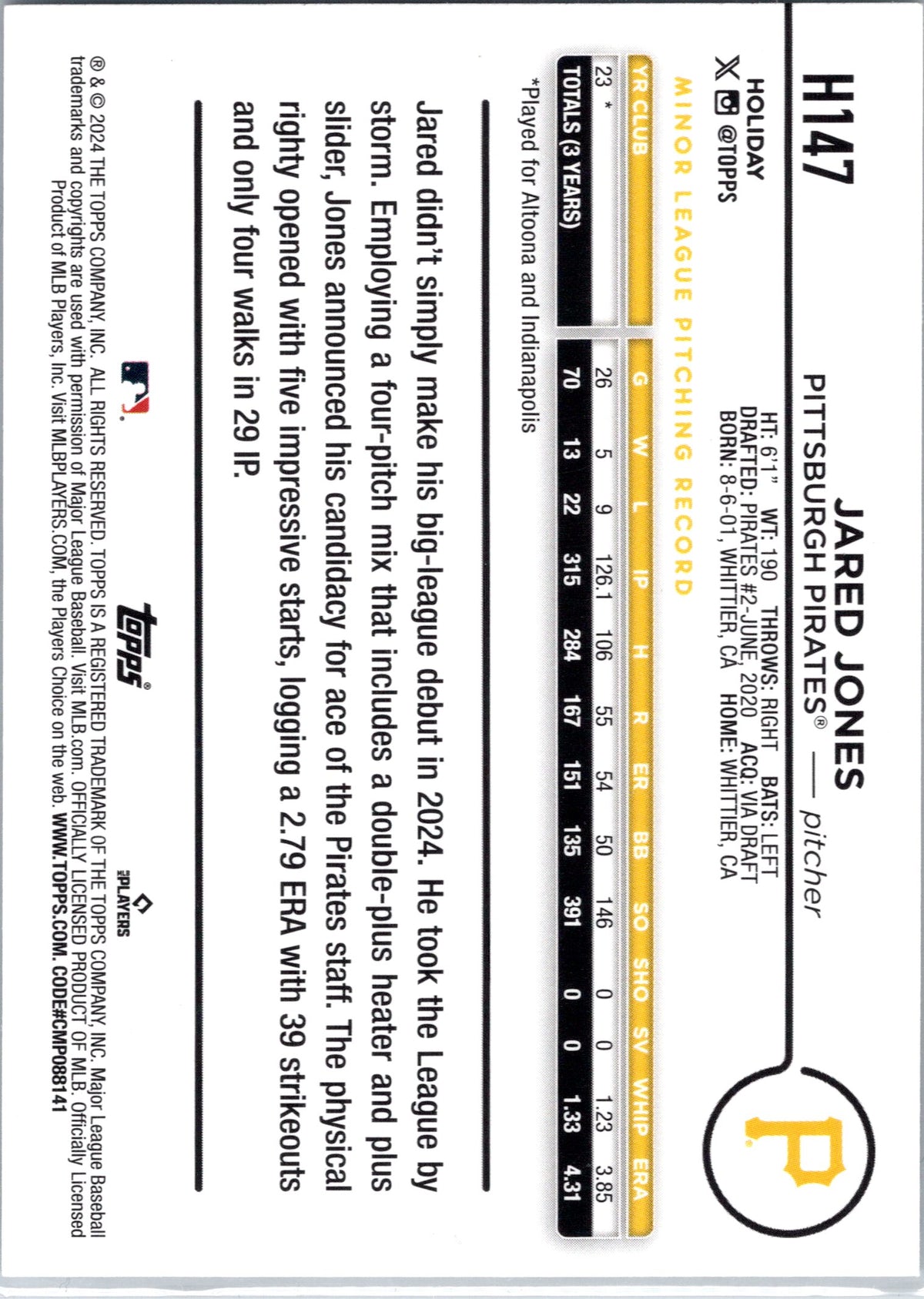 2024 Topps Holiday #H147 Jared Jones Holiday Tree