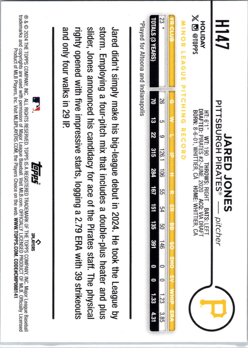 2024 Topps Holiday #H147 Jared Jones Holiday Tree