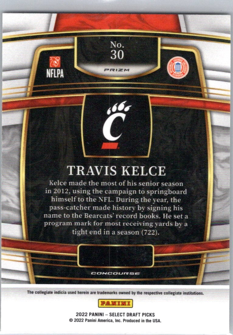 2022 Panini Select Draft Picks #30 Travis Kelce Gold Lazer Prizm
