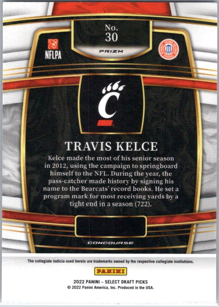 2022 Panini Select Draft Picks #30 Travis Kelce Red Lazer Prizm