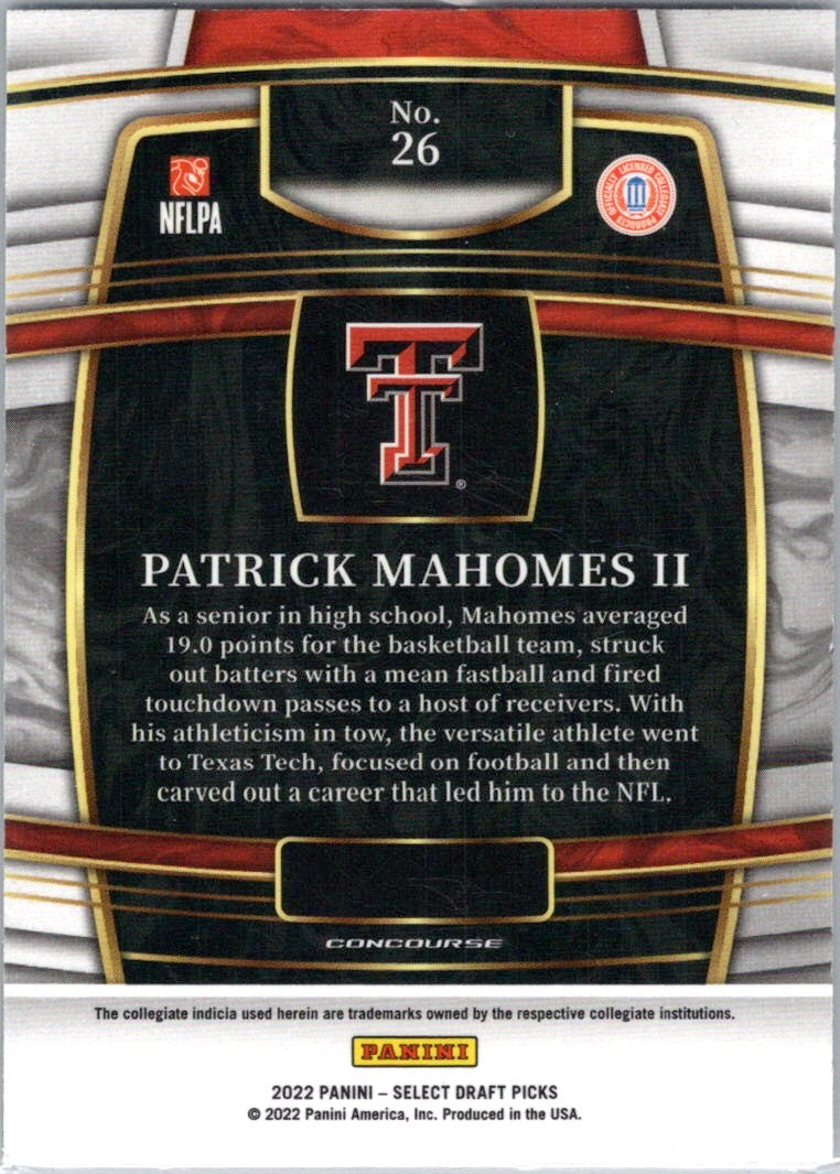 2022 Panini Select Draft Picks #26 Patrick Mahomes II Blue (Retail Base)