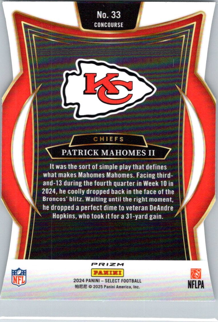 2024 Panini Select #33 Patrick Mahomes II Silver Prizm Die Cut