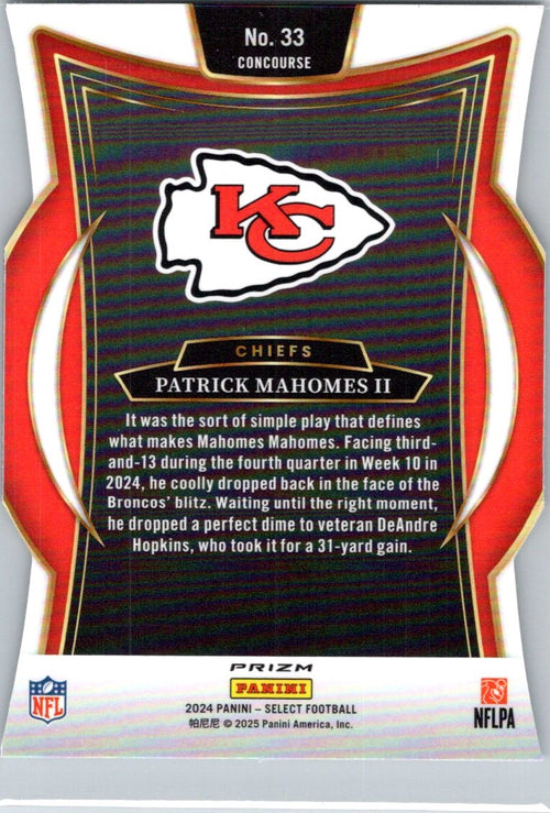 2024 Panini Select #33 Patrick Mahomes II Silver Prizm Die Cut