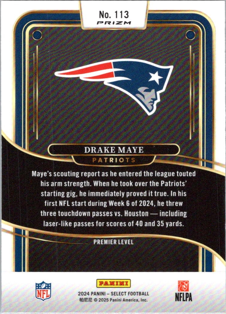 2024 Panini Select #113 Drake Maye Red & Blue Prizm Shock