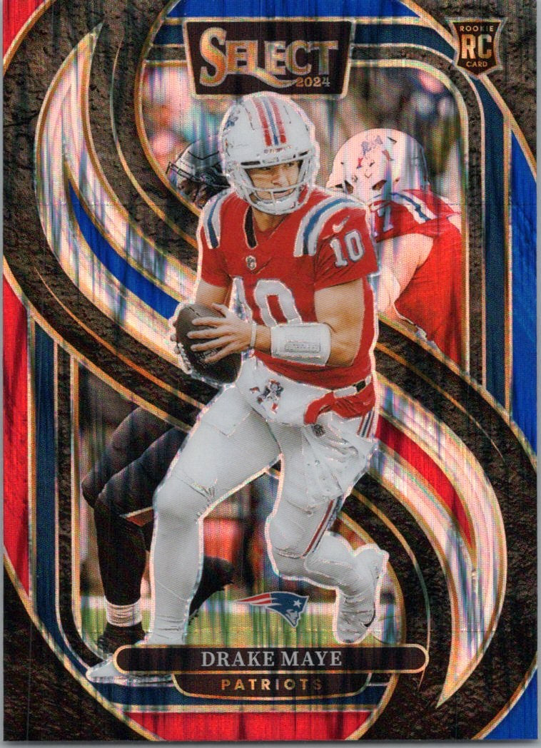 2024 Panini Select #113 Drake Maye Red & Blue Prizm Shock
