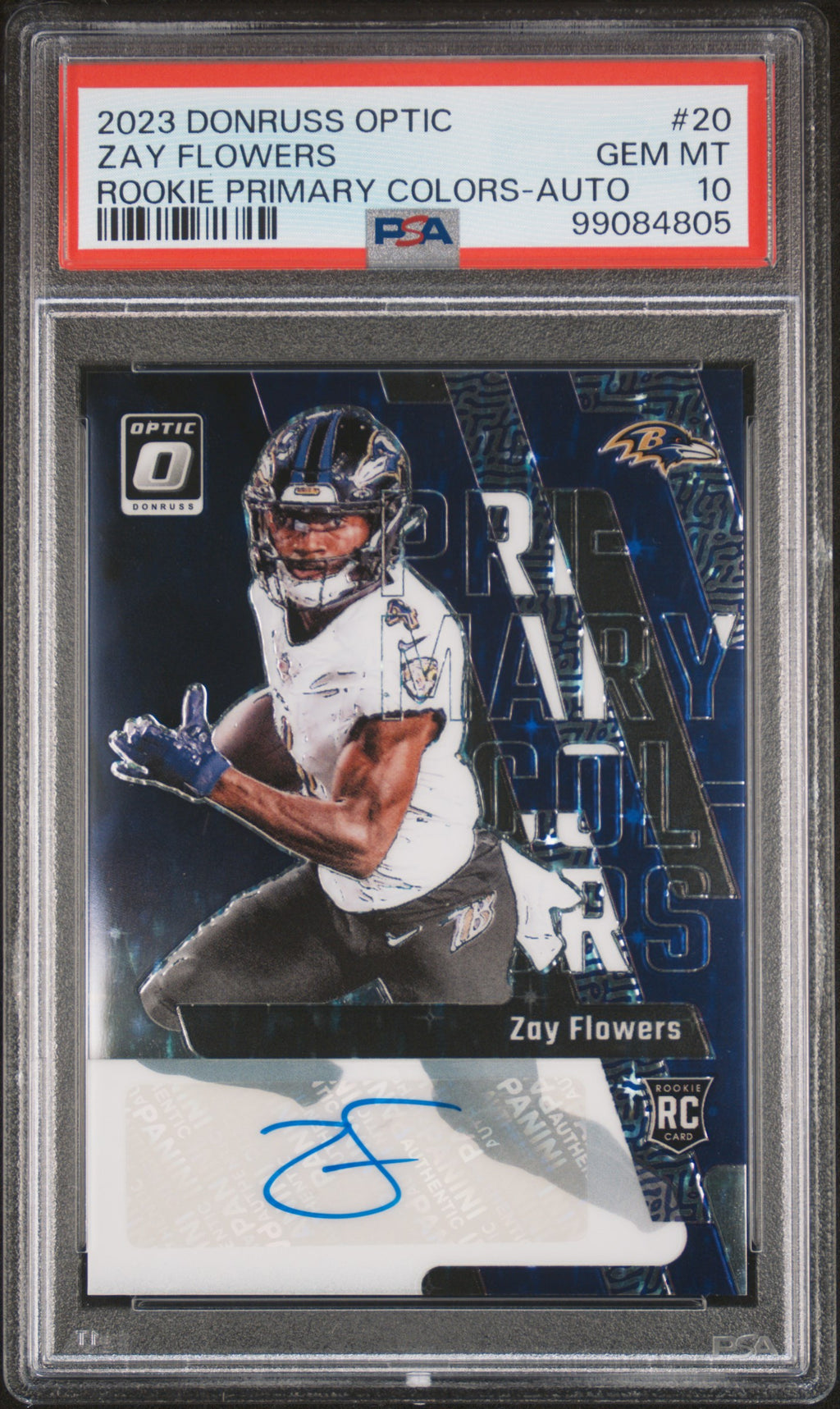 2023 Donruss Optic #20 Zay Flowers Primary Colors Autographs PSA 10 #/25