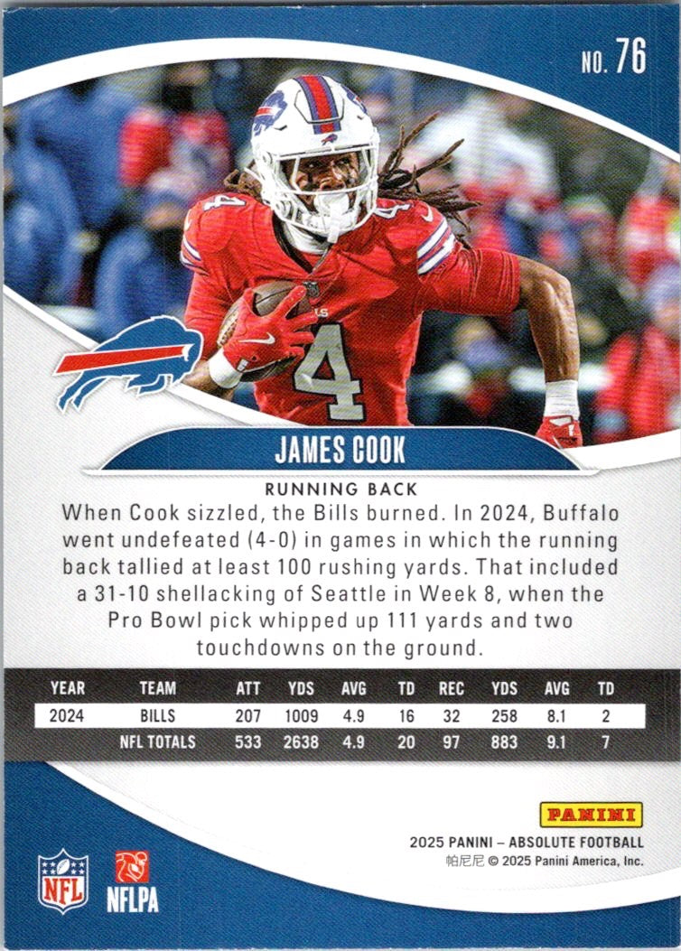 2025 Panini Absolute #76 James Cook Blue